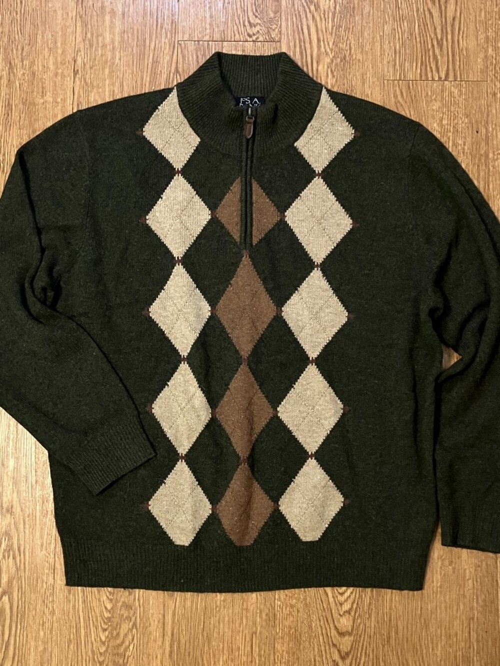 Jos A Bank Executive Collection Lambswool Quarter Zip Argyle Sweater Large Green